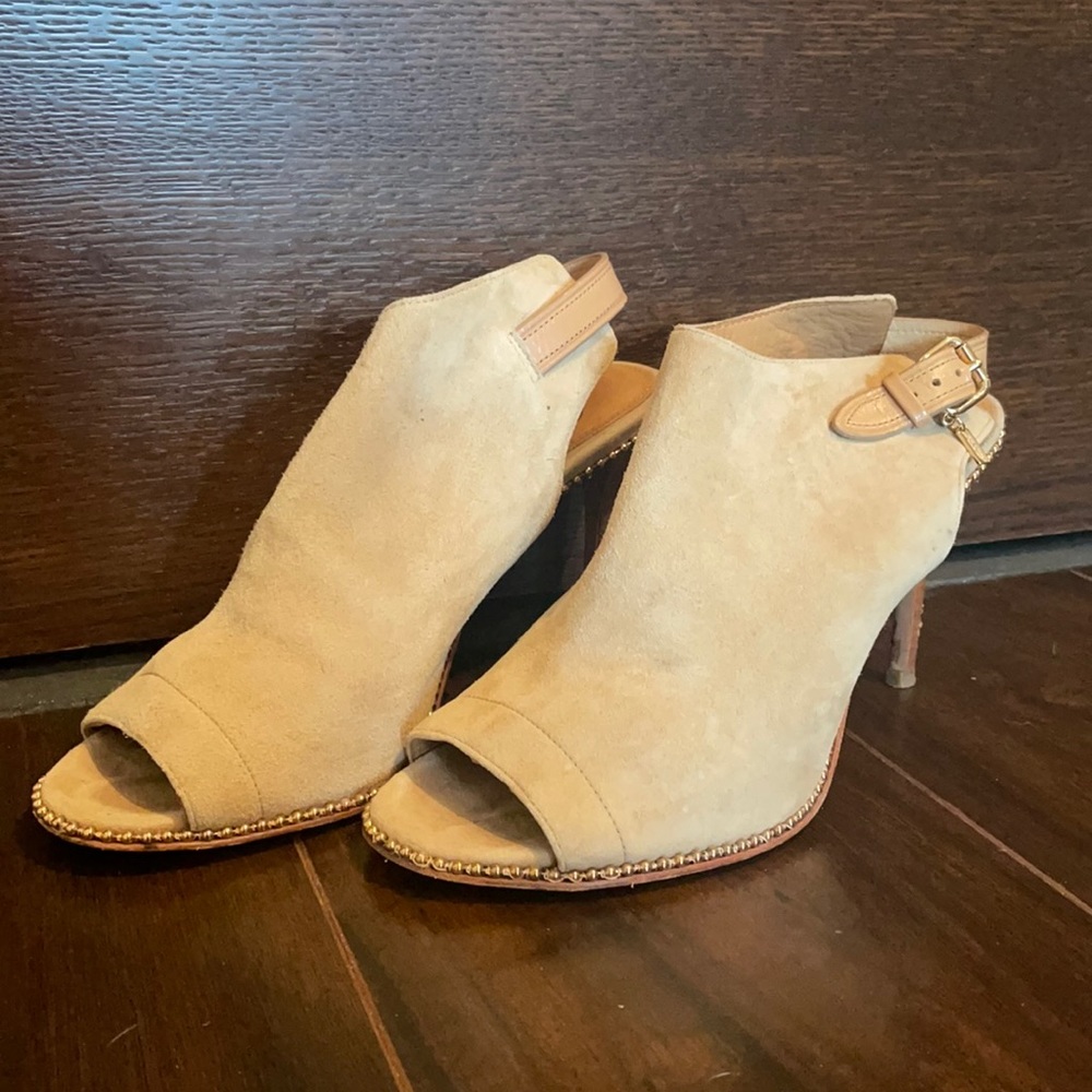 Coach beige bootie heels with buckle
